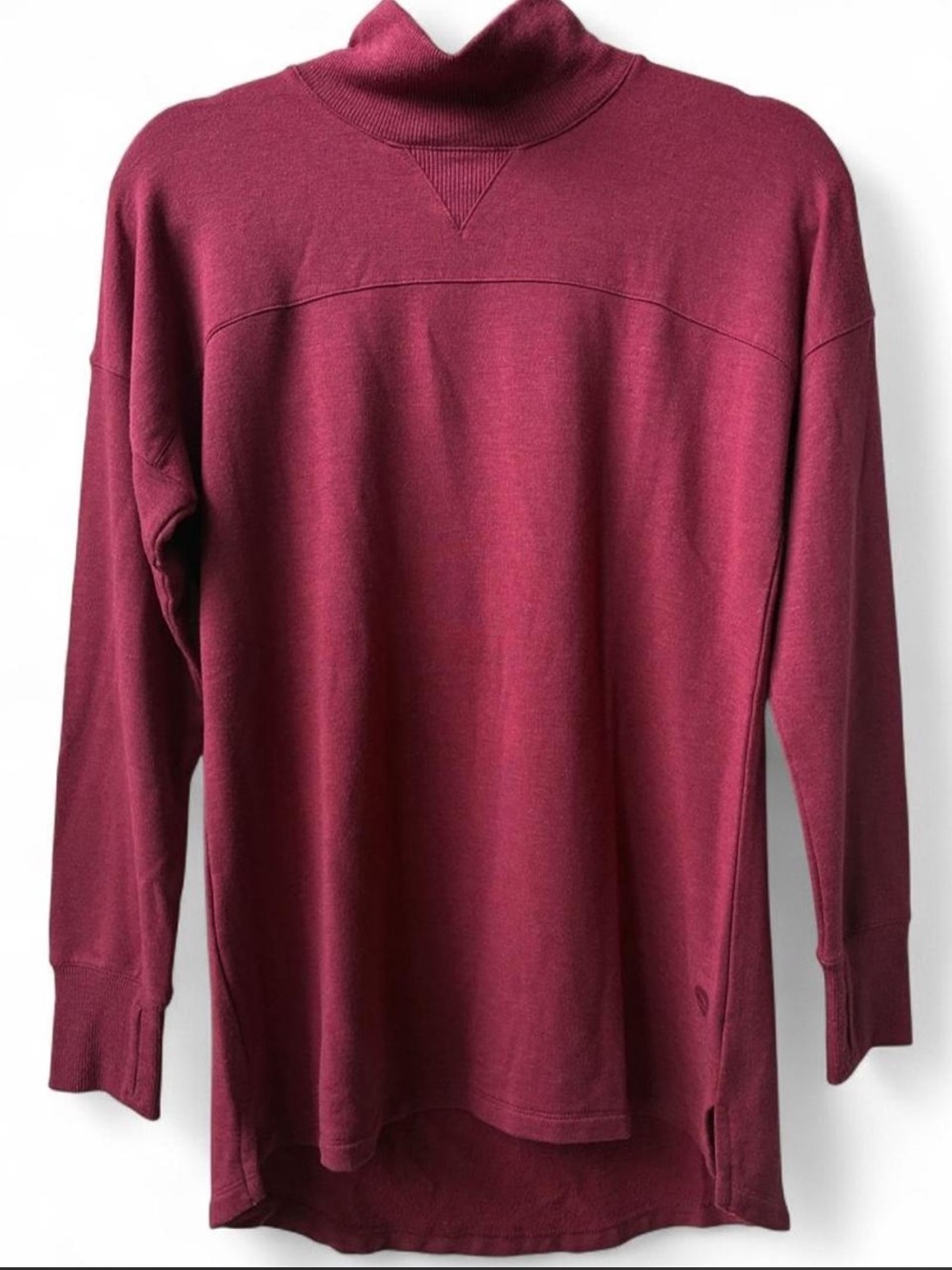 LL Bean SoftFlex Mockneck Pullover Burgundy turtleneck sweater thumb holes UPF S